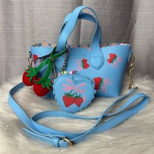 JUICY COUTURE blue gleam sweet strawberry mini tote bag